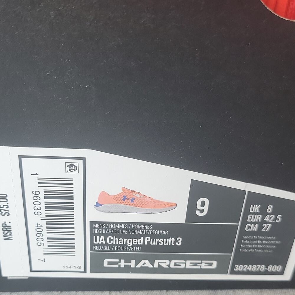 Under Armour Charged Pursuit 3 Men’s Sneakers Bolt Red/Bauhaus Blue 3024878-600 - Picture 2 of 11